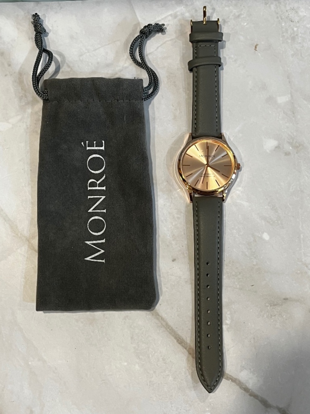 MOROE Men's Rose Gold Dial Watch with Gray Leather Strap 36mm